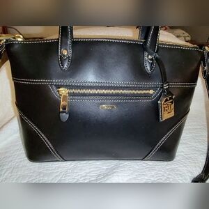 Black Leather Tote with Gold Hardware - Designer Style